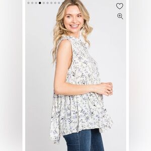 PinkBlush Ivory Floral Sleeveless Babydoll Maternity Top- size Medium